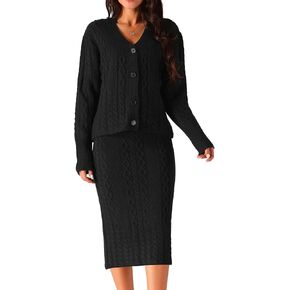 Seta T Womens' Fall Winter Casual Sweater Sets V Neck Cardigan Two Piece Outfit Midi Skirts Lounge Set