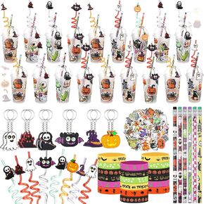 24 Set Fall Pumpkin Party Favor Thanksgiving Party Supplies Maple Turkey Keychain Pencil Straw Sticker Silicone Bracelet for Thanksgiving Goodie Bag Fillers Classroom Gifts