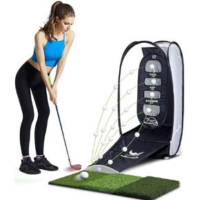 Wosofe Golf Practice Net Swing Hitting Training Aids Tri-Turf Mat Multi-Functional Home Backyard Chipping Gift Men Women Indoor Outdoor