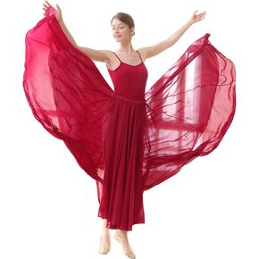 Women's Long Ballet Skirt with 720 Degree Skirt Hem, Elastic Waistband, Flowy Chiffon