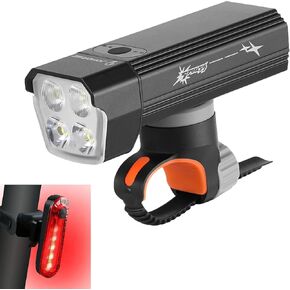 2024 4LED 2000 Lumen Super Bright Bike Light for Night Cycling,Bike Light Front&Rear Taillight Set, Bike Light Set 7+4 Modes, Upgraded Waterproof USB Rechargeable Bike Light, Black