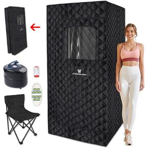 Portable Steam Sauna, Foldable Sauna Box Sauna Tent, Personal Sauna for Home with 3L Steamer, Remote Control, Folding Chair, Foot Massager
