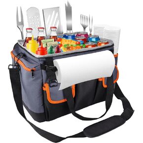 Large Grill and Picnic Caddy with Paper Towel Holde Foldable BBQ Organizer Easy Carry Griddle Caddy for Tailgate Party, BBQ, Camping Trip, Outdoor Picnic Gathering