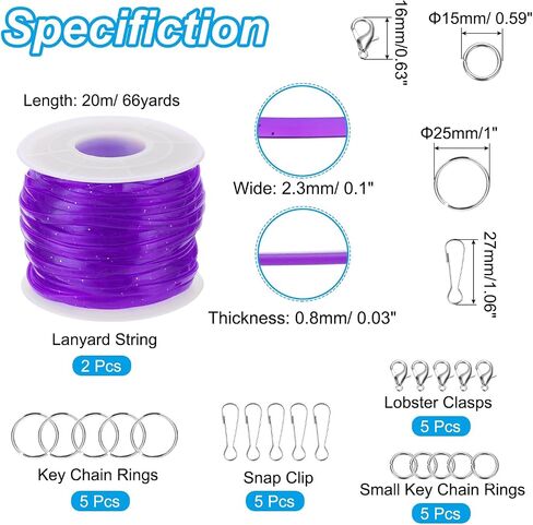 PATIKIL Lanyard String Kit, 2 Rolls Glitters Plastic Lacing Cord Gimp String Lanyard Weaving Kit with Lanyards Accessories for Jewelry Making DIY Crafts, Bracelets, Keychains, Sky Blue in Saudi Arabia
