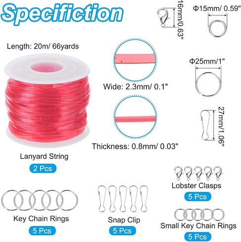 PATIKIL Lanyard String Kit, 2 Rolls Glitters Plastic Lacing Cord Gimp String Lanyard Weaving Kit with Lanyards Accessories for Jewelry Making DIY Crafts, Bracelets, Keychains, Sky Blue in Saudi Arabia
