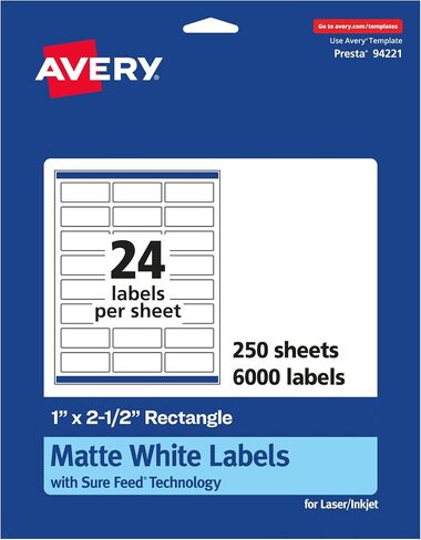 Avery Matte White Rectangle Labels with Sure Feed, 1" x 2.5", 600 Matte White Printable Labels in Saudi Arabia