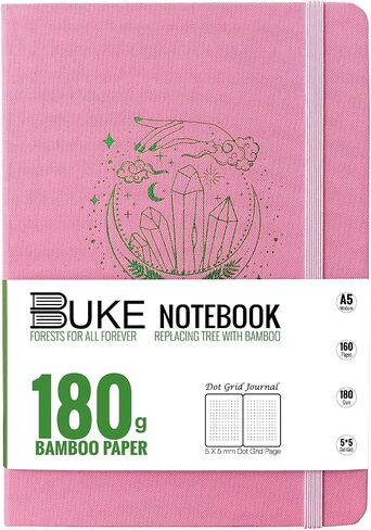 Bullet Dotted Journal، دفتر ملاحظات بشبكة منقطة مقاس A5، ورق أبيض من الخيزران 180 جرامًا لكل متر مربع، نقاط 5 * 5 مم 160 صفحة، غلاف مسطح، حواف فضية ملونة، إشارات مرجعية وجيب خلفي قابل للتوسيع in Kuwait