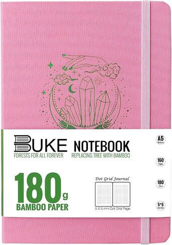 Bullet Dotted Journal، دفتر ملاحظات بشبكة منقطة مقاس A5، ورق أبيض من الخيزران 180 جرامًا لكل متر مربع، نقاط 5 * 5 مم 160 صفحة، غلاف مسطح، حواف فضية ملونة، إشارات مرجعية وجيب خلفي قابل للتوسيع in Kuwait