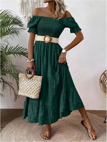 SHENHE Women's Summer Short Puff Sleeve Square Neck Smocked Tiered Ruffle Boho Sundress in Saudi Arabia