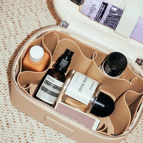 ETOILE - حقيبة مستحضرات تجميل صغيرة باللون العنابي - منظم حقيبة مكياج أنيق للسفر مع فواصل قابلة للإزالة in Kuwait