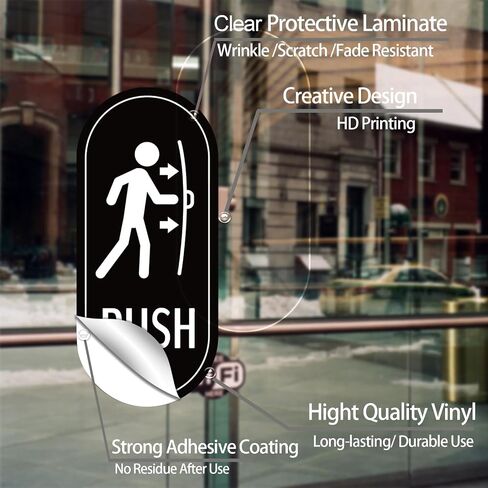 Push Pull Sticker Sign,6 Pack RAMIEYOO Designer Push Pull Signs for Glass Doors and other Side Doors,Vertical Decal Self-Adhesive,Black/White Vinyl Sticker for Doors in Business, Stores, Cafes, Shops in Saudi Arabia