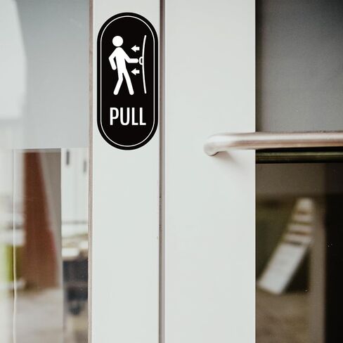 Push Pull Sticker Sign,6 Pack RAMIEYOO Designer Push Pull Signs for Glass Doors and other Side Doors,Vertical Decal Self-Adhesive,Black/White Vinyl Sticker for Doors in Business, Stores, Cafes, Shops in Saudi Arabia