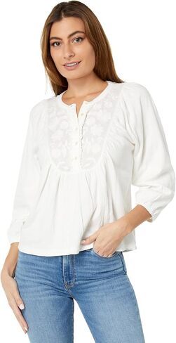 Lucky Brand Women's Long Sleeve Embroidered Yoke Top in Saudi Arabia