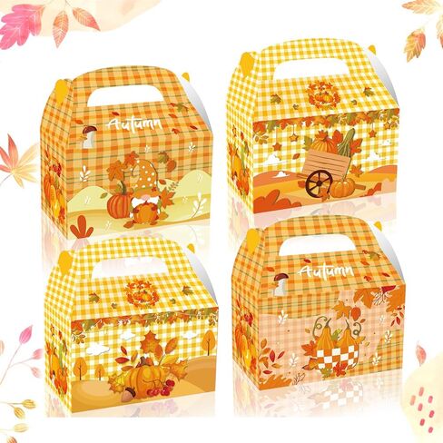 Threetols 12 Pack Thanksgiving Treat Boxes, Orange Pumpkin Fall Gift Boxes Autumn Turkey Maple leaf Foldable Boxes Thanksgiving Party Favor Boxes Harvest Candy Gift Wrap Boxes for Fall Party Supplie in Saudi Arabia
