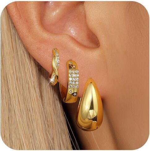 Angelady 14K Gold Huggie Hoop Earrings Set for Women, 3 Pairs Small Hoop Earrings Stacks Hypoallergenic, Trendy Ear Cuff Hoops Cartilage Earrings for Women in Saudi Arabia