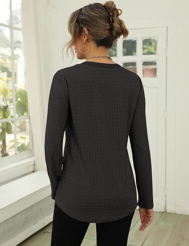 قمصان Rapbin النسائية ذات الأكمام الطويلة والمزخرفة للخريف الأنيقة ورقبة على شكل حرف V وبلوزات عمل كاجوال أنيقة ومتعددة الألوان in Kuwait