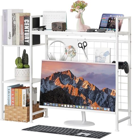 YBING سطح المكتب Hutch Dorm Bookshelf Organizer أسود 37 بوصة W رف سطح المكتب Modren لشاشة الكمبيوتر تقف 3-Tier عرض الرف رفوف تخزين سطح المكتب متعددة الأغراض in Kuwait