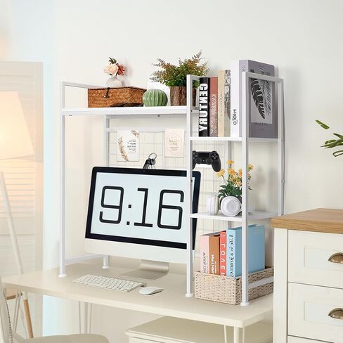 YBING سطح المكتب Hutch Dorm Bookshelf Organizer أسود 37 بوصة W رف سطح المكتب Modren لشاشة الكمبيوتر تقف 3-Tier عرض الرف رفوف تخزين سطح المكتب متعددة الأغراض in Kuwait