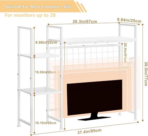 YBING سطح المكتب Hutch Dorm Bookshelf Organizer أسود 37 بوصة W رف سطح المكتب Modren لشاشة الكمبيوتر تقف 3-Tier عرض الرف رفوف تخزين سطح المكتب متعددة الأغراض in Kuwait