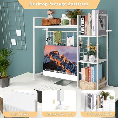 YBING سطح المكتب Hutch Dorm Bookshelf Organizer أسود 37 بوصة W رف سطح المكتب Modren لشاشة الكمبيوتر تقف 3-Tier عرض الرف رفوف تخزين سطح المكتب متعددة الأغراض in Kuwait