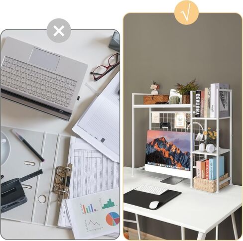 YBING سطح المكتب Hutch Dorm Bookshelf Organizer أسود 37 بوصة W رف سطح المكتب Modren لشاشة الكمبيوتر تقف 3-Tier عرض الرف رفوف تخزين سطح المكتب متعددة الأغراض in Kuwait