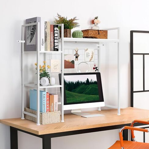 YBING سطح المكتب Hutch Dorm Bookshelf Organizer أسود 37 بوصة W رف سطح المكتب Modren لشاشة الكمبيوتر تقف 3-Tier عرض الرف رفوف تخزين سطح المكتب متعددة الأغراض in Kuwait