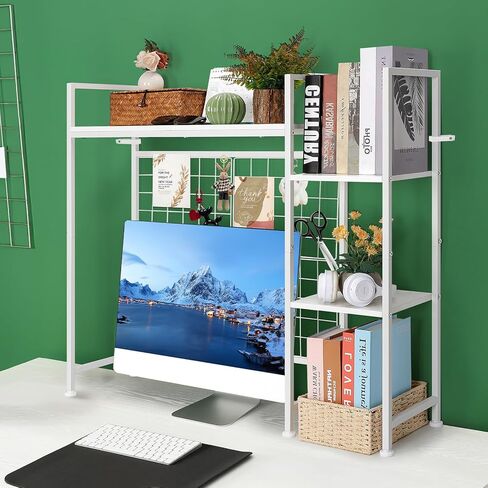 YBING سطح المكتب Hutch Dorm Bookshelf Organizer أسود 37 بوصة W رف سطح المكتب Modren لشاشة الكمبيوتر تقف 3-Tier عرض الرف رفوف تخزين سطح المكتب متعددة الأغراض in Kuwait