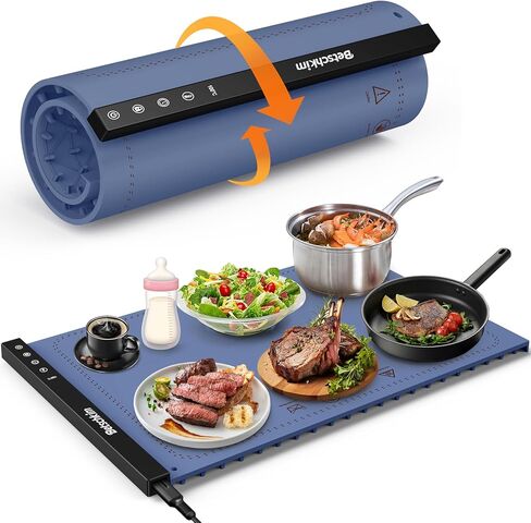 Food Warming Mat, Betschkim Warming Trays for Buffets Party, Silicone Heating Mat for Food with 6 Temperature Settings, Rollable & Portable Food Warmer Plate for Sabbath, Parties, Family - Blue Nova in Saudi Arabia