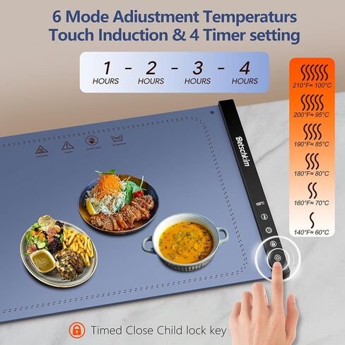 Food Warming Mat, Betschkim Warming Trays for Buffets Party, Silicone Heating Mat for Food with 6 Temperature Settings, Rollable & Portable Food Warmer Plate for Sabbath, Parties, Family - Blue Nova in Saudi Arabia