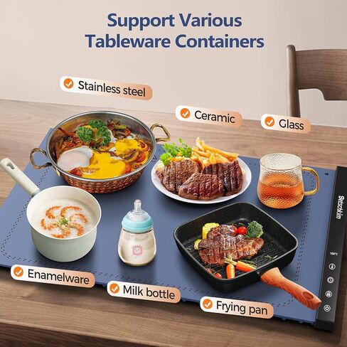 Food Warming Mat, Betschkim Warming Trays for Buffets Party, Silicone Heating Mat for Food with 6 Temperature Settings, Rollable & Portable Food Warmer Plate for Sabbath, Parties, Family - Blue Nova in Saudi Arabia