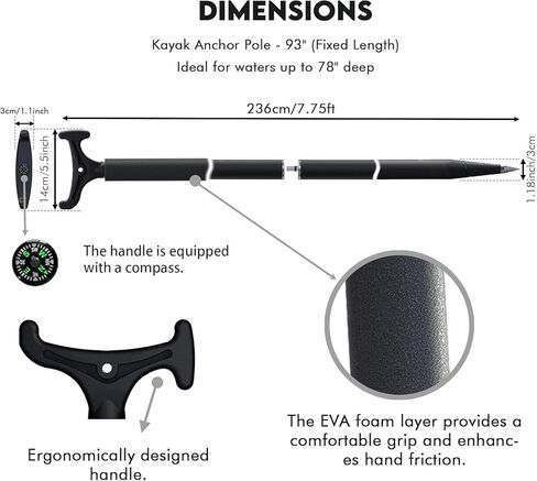 عمود مرساة ودفع 7.75 بوصة، عمود مرساة للمياه الضحلة مع مقبض على شكل حرف T وبوصلة، دبوس مرساة من الألياف الزجاجية متعدد الوظائف على الشاطئ in Kuwait