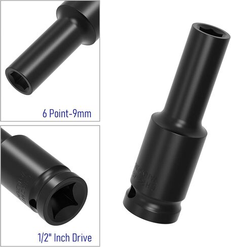 1/2 Inch Drive by 19mm(3/4-Inch) Deep Impact Socket, Heat-Treated CR-V Steel 8 Inch Length, 6-Point Metric Sizes in Kuwait