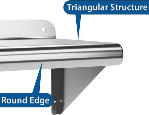 رف تجاري مثبت على الحائط من الفولاذ المقاوم للصدأ مقاس 12 بوصة × 72 بوصة لتعليق الأواني والمقالي - مثالي للتخزين في المطاعم والمطابخ والمنازل والفنادق in Kuwait