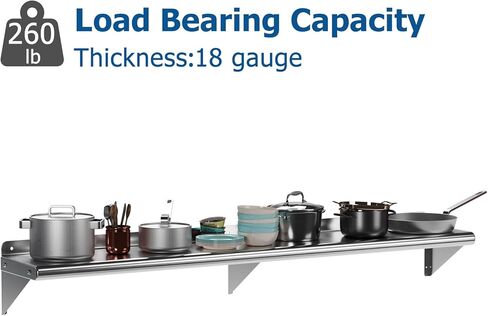 رف تجاري مثبت على الحائط من الفولاذ المقاوم للصدأ مقاس 12 بوصة × 72 بوصة لتعليق الأواني والمقالي - مثالي للتخزين في المطاعم والمطابخ والمنازل والفنادق in Kuwait