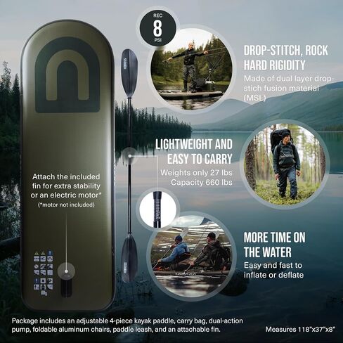 3000 Sit on Top Kayak Package — Inflatable Fishing Kayak — Stable Inflatable Fishing SUP with Kayak Seat — Paddler Stands Comfortably, Glides to Remote Waters, Transport 660lbs, Weight 27lbs in Saudi Arabia