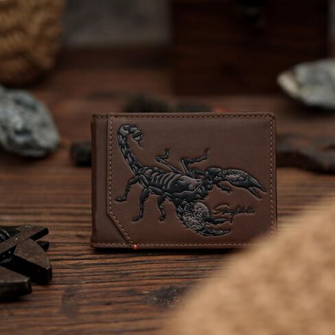 Mens Slim Air Tag Wallet Brown Western Scorpion Front Pocket Wallets For Men Airtag With Money Clip Card Holder Genuine Leather(brown) in Saudi Arabia