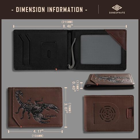 Mens Slim Air Tag Wallet Brown Western Scorpion Front Pocket Wallets For Men Airtag With Money Clip Card Holder Genuine Leather(brown) in Saudi Arabia