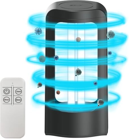 سانسي 42 وات مطهر قوي للأشعة فوق البنفسجية مع مؤقت للتحكم عن بعد، 99.99٪ مصباح UVC بطول موجي 254 نانومتر، محمول لتنظيف الهواء في غرفة كبيرة أو مكتب أو مدرسة - خالي من الأوزون in Kuwait