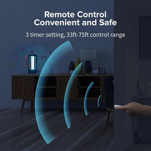 سانسي 42 وات مطهر قوي للأشعة فوق البنفسجية مع مؤقت للتحكم عن بعد، 99.99٪ مصباح UVC بطول موجي 254 نانومتر، محمول لتنظيف الهواء في غرفة كبيرة أو مكتب أو مدرسة - خالي من الأوزون in Kuwait