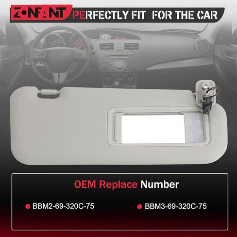 ZONFANT Left Driver Side Sun Visor with Light Compatible with Mazda Vehicle 3 2010-2013, Replaces#BBM2-69-320C-75 BBM3-69-320C-75 in Kuwait