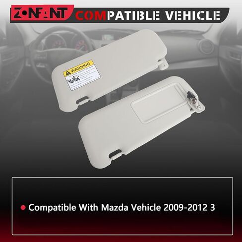 ZONFANT Left Driver Side Sun Visor with Light Compatible with Mazda Vehicle 3 2010-2013, Replaces#BBM2-69-320C-75 BBM3-69-320C-75 in Kuwait