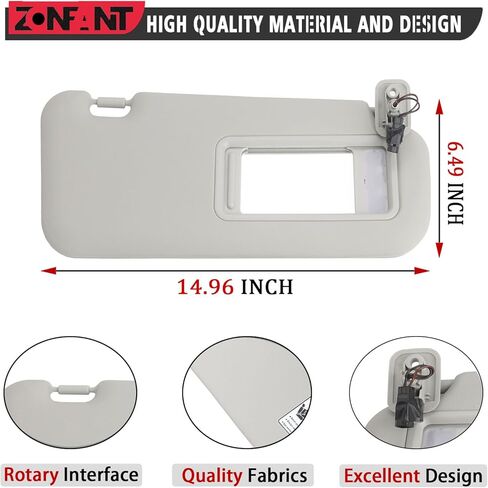 ZONFANT Left Driver Side Sun Visor with Light Compatible with Mazda Vehicle 3 2010-2013, Replaces#BBM2-69-320C-75 BBM3-69-320C-75 in Kuwait
