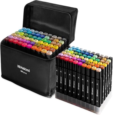 HAKIMI Alcohol Markers Set - 36 Art Markers with Dual Tips, Felt Tip Pens, No Bleeding, and Permanent Colors - Markers for Adult Coloring Books, Ideal for Artists, Sketching, and Drawing in Saudi Arabia