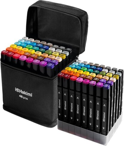 HAKIMI Alcohol Markers Set - 36 Art Markers with Dual Tips, Felt Tip Pens, No Bleeding, and Permanent Colors - Markers for Adult Coloring Books, Ideal for Artists, Sketching, and Drawing in Saudi Arabia
