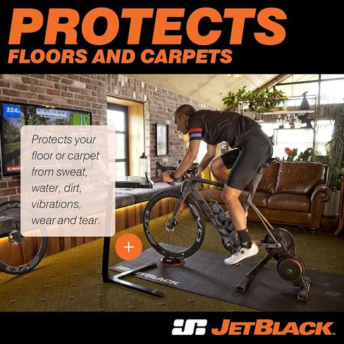 بساط معدات Jetblack لمدرب الدراجة الداخلي - استخدم بساط تمرين عالي التحمل تحت المعدات، بساط ركوب الدراجات الداخلي، بساط المشي، بساط الصالة الرياضية، بساط تمرين الدراجة للأرضيات الصلبة وحماية السجاد in Saudi Arabia