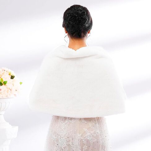 Ursumy Wedding Shawl Faux Fur Wraps Bridal Fur Stole Fur Scarf with Rhinestones Brooch for Bride and Bridesmaids (Beige) in Saudi Arabia
