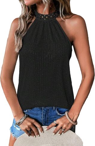 Floerns Women's Casual Shiny Sequin Tie Back Lace Halter Neck Sleeveless Tank Top in Saudi Arabia