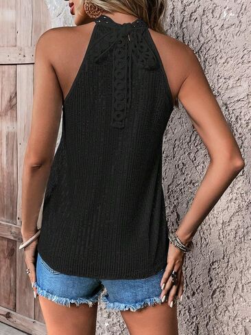 Floerns Women's Casual Shiny Sequin Tie Back Lace Halter Neck Sleeveless Tank Top in Saudi Arabia