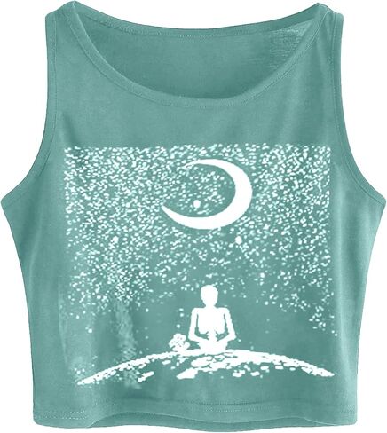 Remidoo Women's Casual Sleeveless Graphic Cropped Top Crewneck Tank Top Shirts in Saudi Arabia