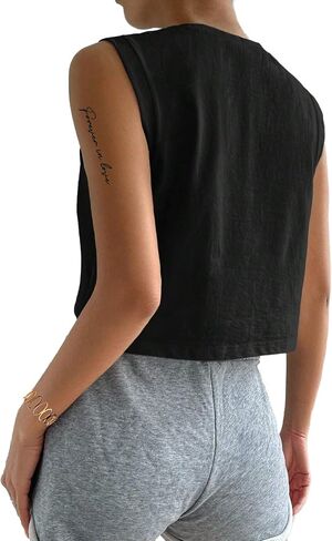 Remidoo Women's Casual Sleeveless Graphic Cropped Top Crewneck Tank Top Shirts in Saudi Arabia
